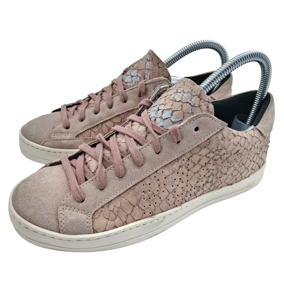 P448 Shoes - P448 Shoes Womens EU 37 US 7 Pink Suede Animal Print Italian Low Top Sneakers